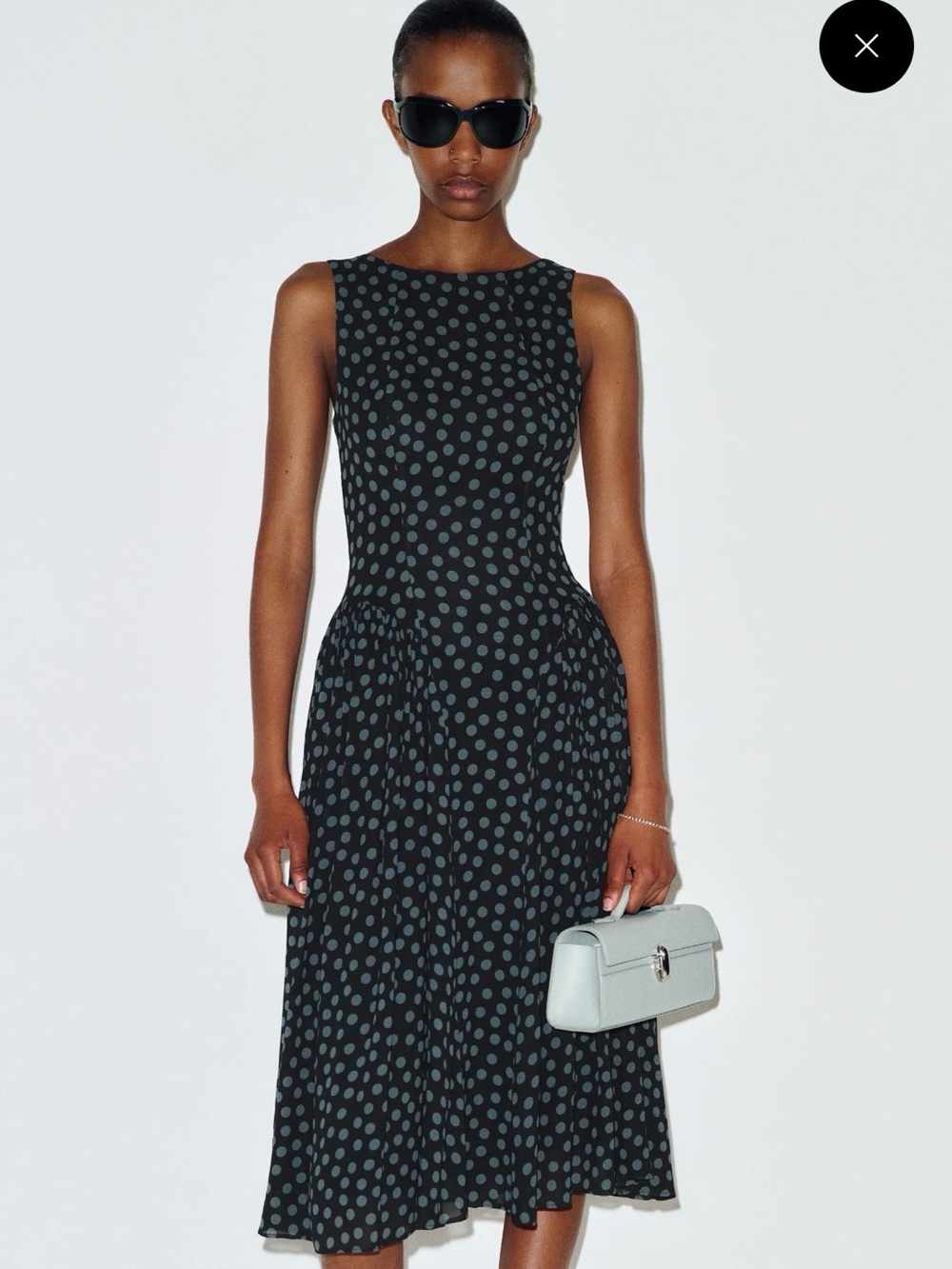 Reformation Anelis Black Dress with Blue Dots Size 2 NWT